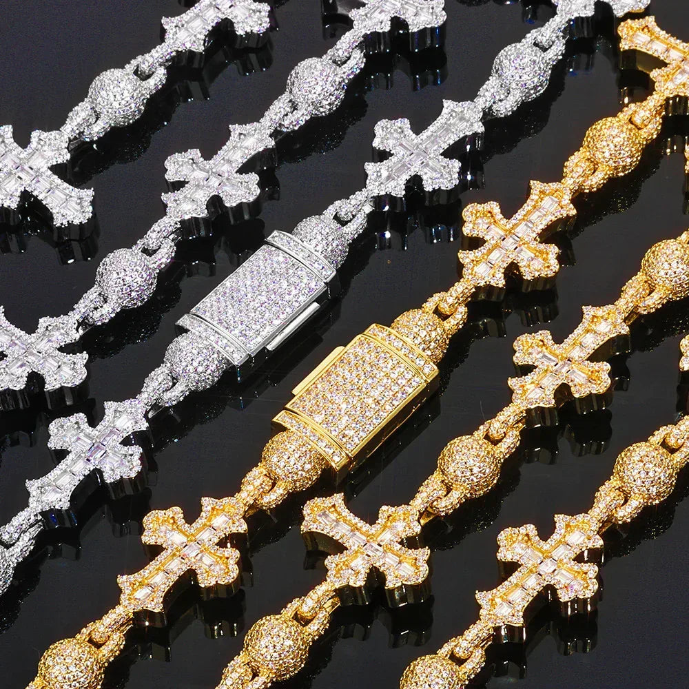 Rapper Iced Out Chain Round Bead Zircon Cross Necklace for Men | Caratix Jewelry - CaratixJewelry
